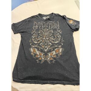 Affliction Men’s Live Fast Black Grunge Distressed Men’s T-Shirt Size 2XL